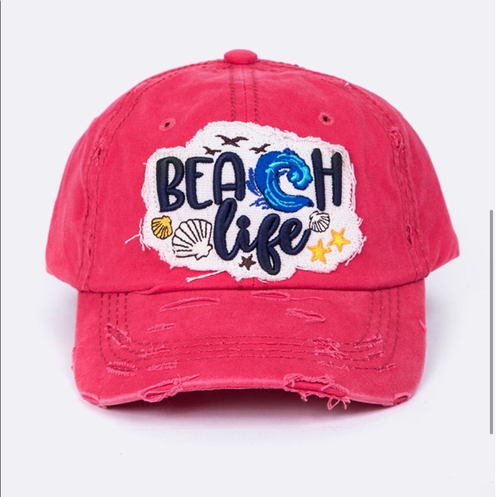 *SOLD*  Beach Life Distressed Baseball Hat Coral